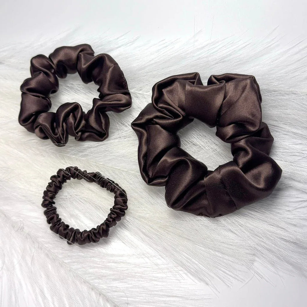 Silkkinen hiusdonitsi scrunchie setti ruskea - lahjaidea - Wellen