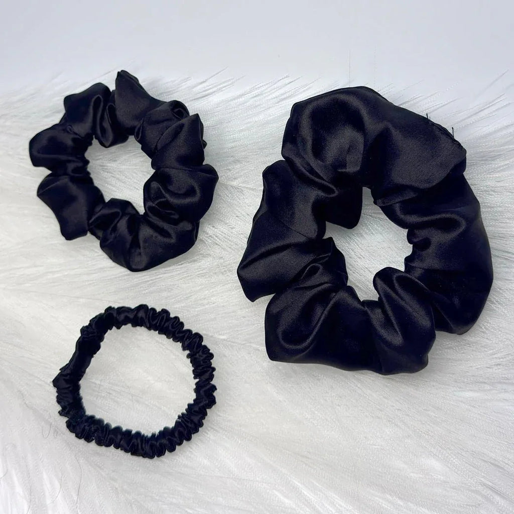 Silkkinen hiusdonitsi scrunchie setti musta - lahjaidea - Wellen
