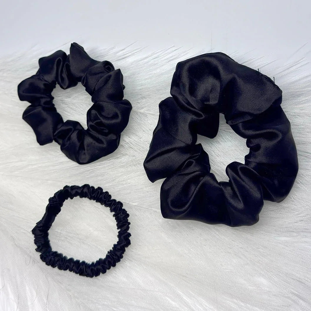Silkkinen hiusdonitsi scrunchie setti musta - lahjaidea - Wellen