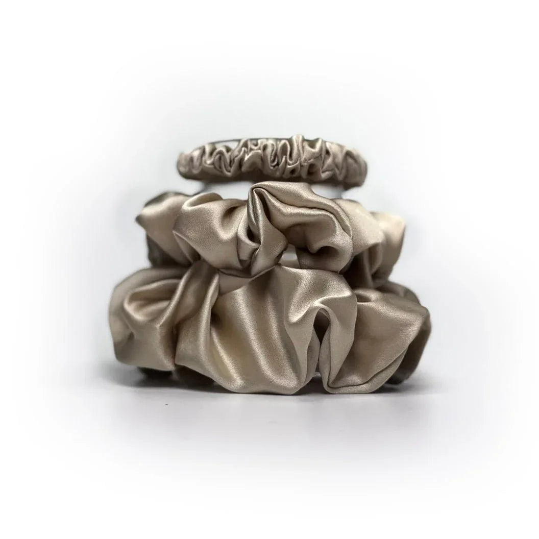 Silkkinen hiusdonitsi scrunchie 3 kpl setti beige - Wellen