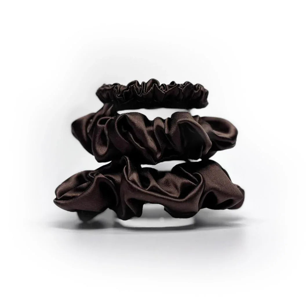 Silkkinen hiusdonitsi scrunchie, hiuslenkki ruskea setti - Wellen