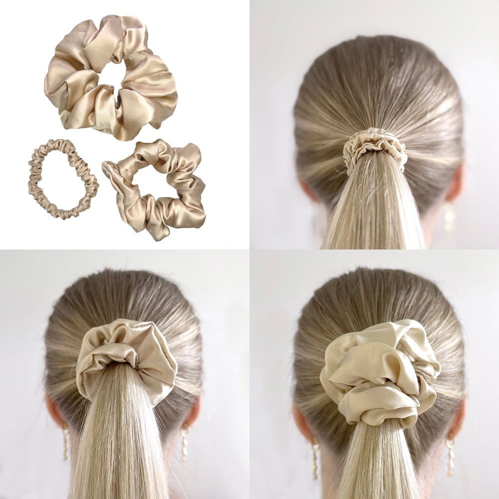 Silkkinen hiuslenkki 3 kpl setti beige - Wellen Beauty - Wellen