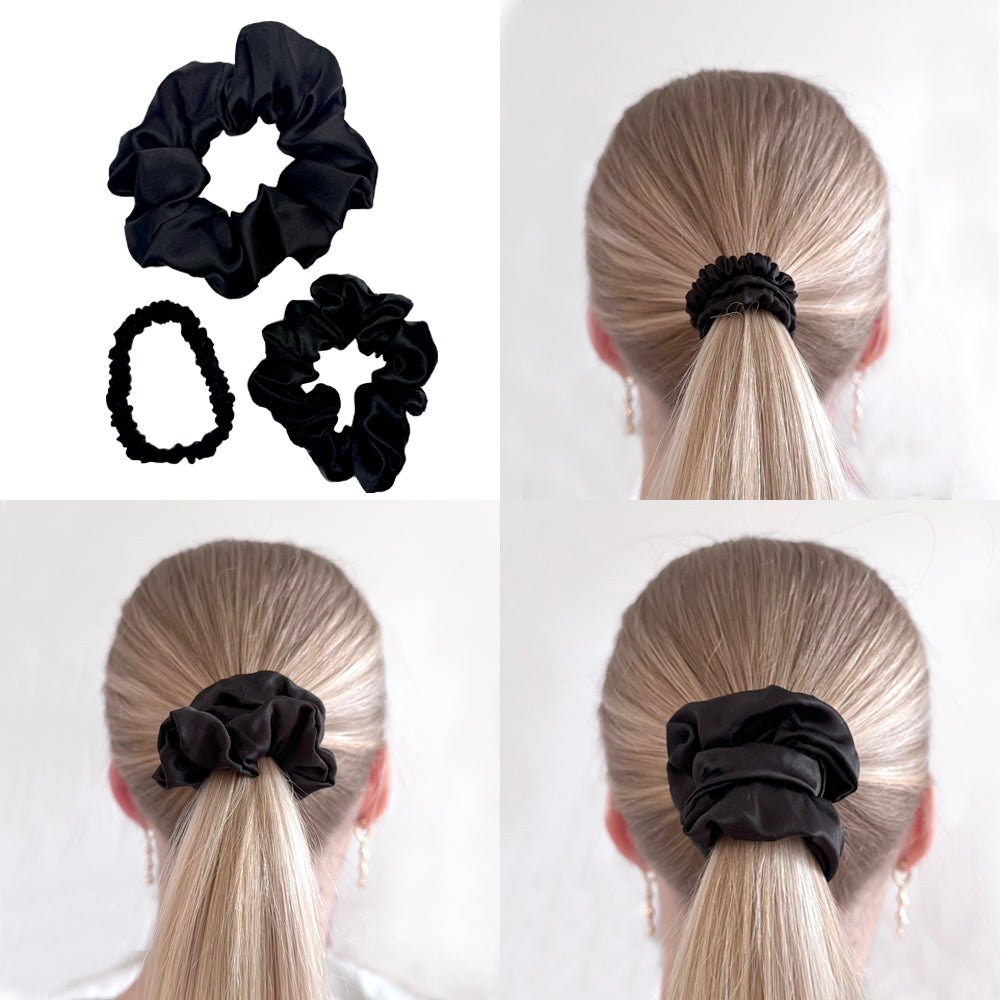 Silkkinen hiuslenkki 3 kpl setti musta - Wellen Beauty - Wellen